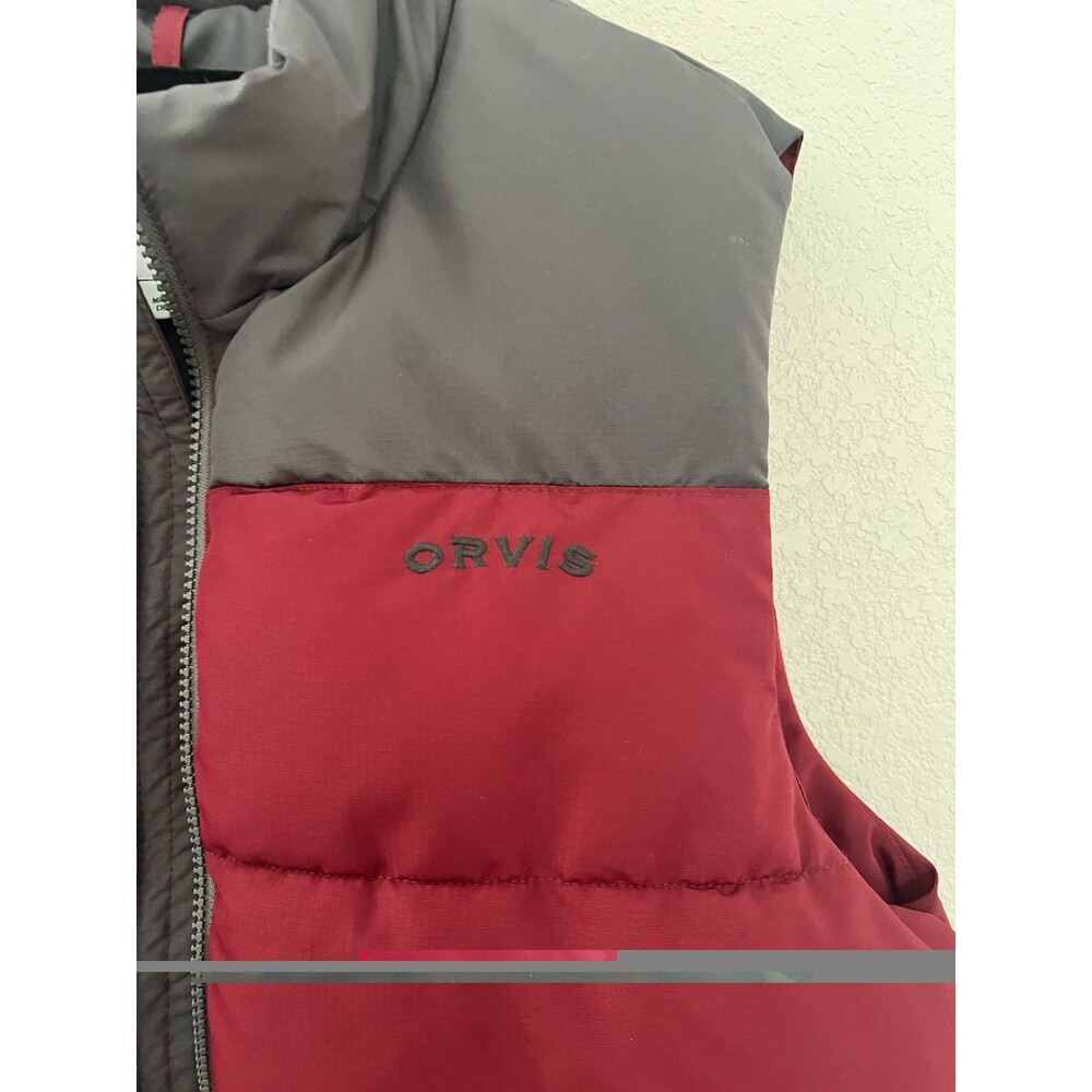 ORVIS Mens Medium Classic Puffer Vest Jacket Maroon Gray Fishing Hiking Casual - Picture 4 of 7